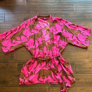 Emerson Fry Pink and Brown Leopard Print Kimono Top